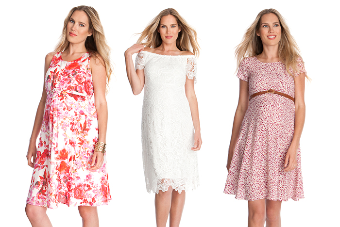 Pink and white maternity dresses by Seraphine