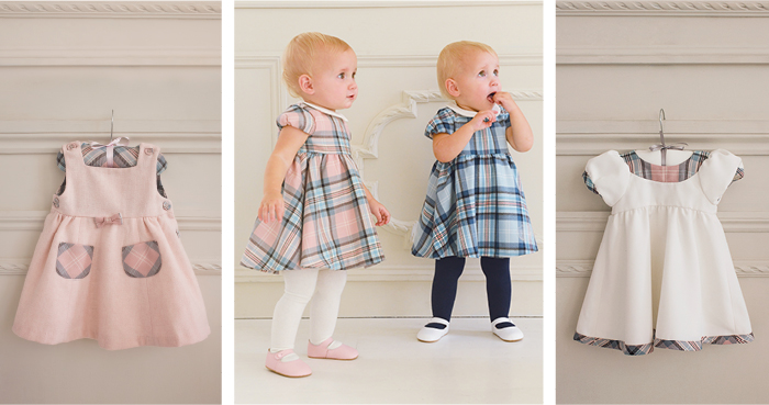 cute twin babies wear beautiful baby dresses - the Diana Collection