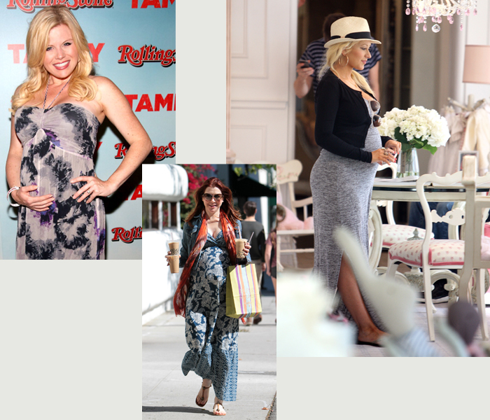 Pregnant celebrities wear maternity maxi dresses Megan Hilty, Christina Aguilera, Alyson Hannigan