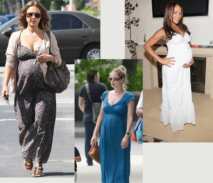 Pregnant celebrities wear Seraphine maternity maxi dresses - Jessica Alba, Doutzen Kroes and Dania Ramirez