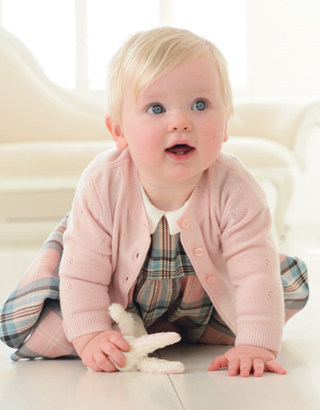 The Diana Collection - pink baby cardigan and tartan baby dress