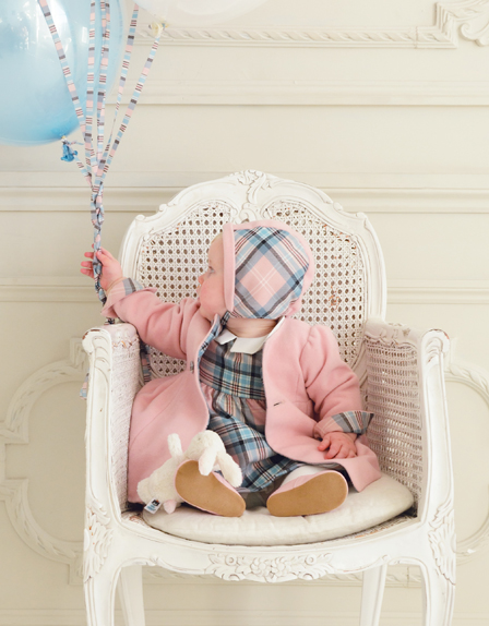 baby's first birthday outfit - pink baby coat and bonnet