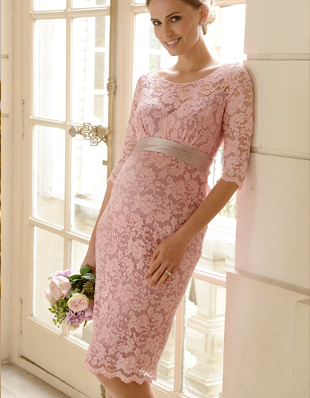 Pink lace maternity bridesmaids dress by Seraphine