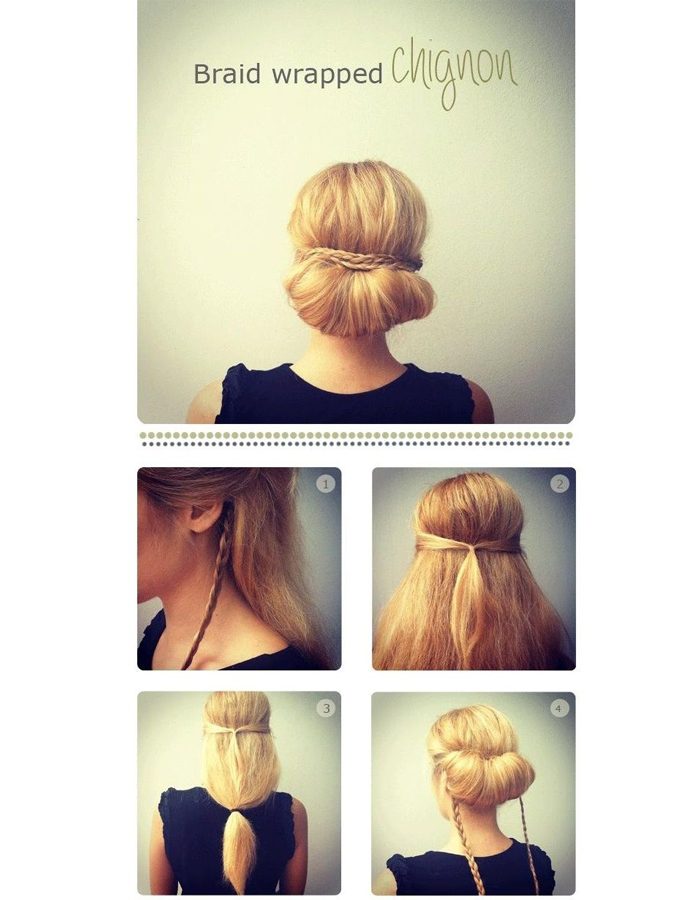 Braid wrapped chignon - easy hairstyles