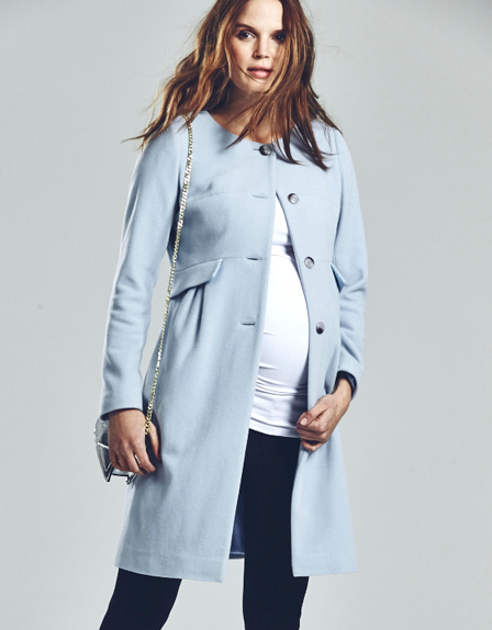Seraphine powder blue cashmere maternity coat