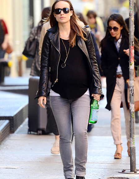 Olivia Wilde wears grey Seraphine maternity jeans