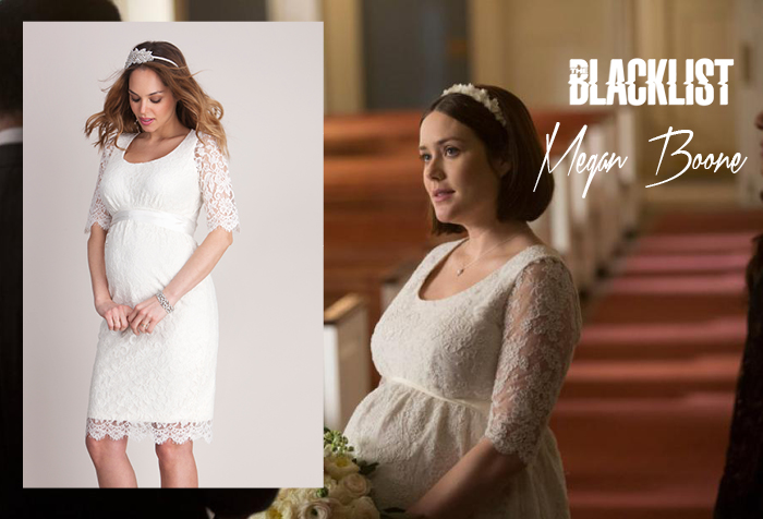 Liz from Blacklist wears a Seraphine maternity wedding dress
