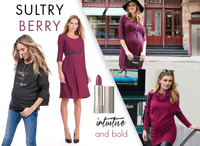 Maternity fashion with berry lipstick