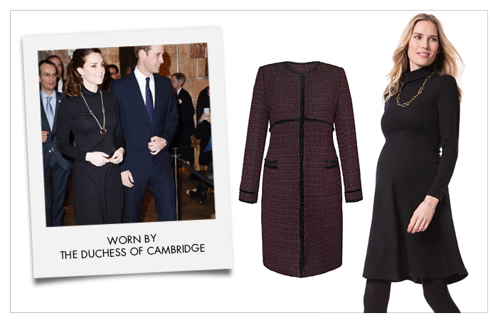 The Duchess of Cambridge wears a Seraphine little black maternity dress