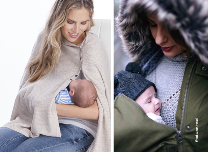Mothers wear warm clothes and cuddle newborn babies