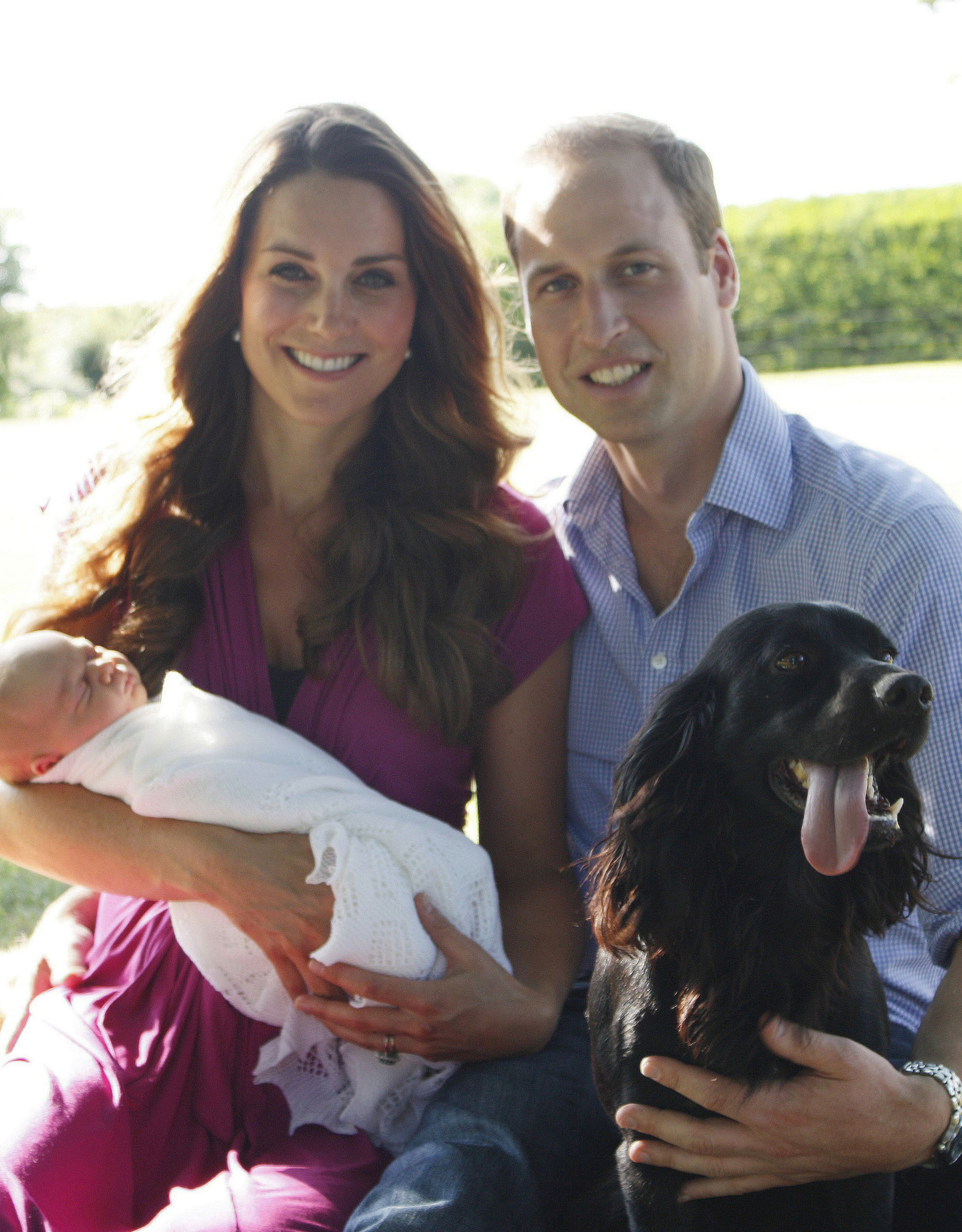 The Duke and Duchess of Cambridge with baby Prince George and Lupo