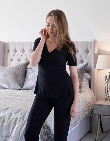 Seraphine black bamboo maternity pyjamas