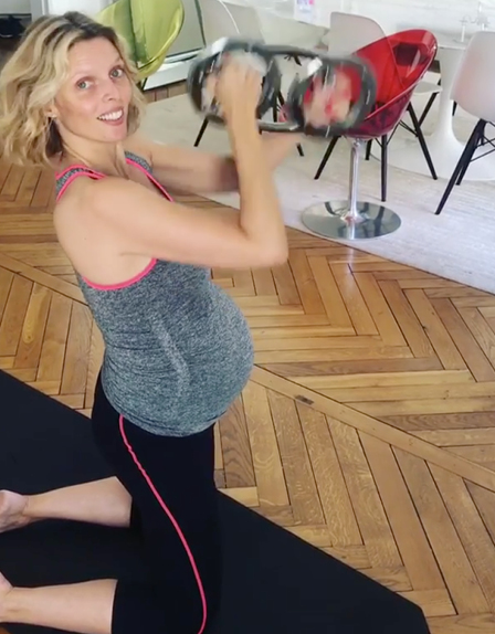 Pregnant Sylvie Tellier keeps fit in the Seraphine active kit