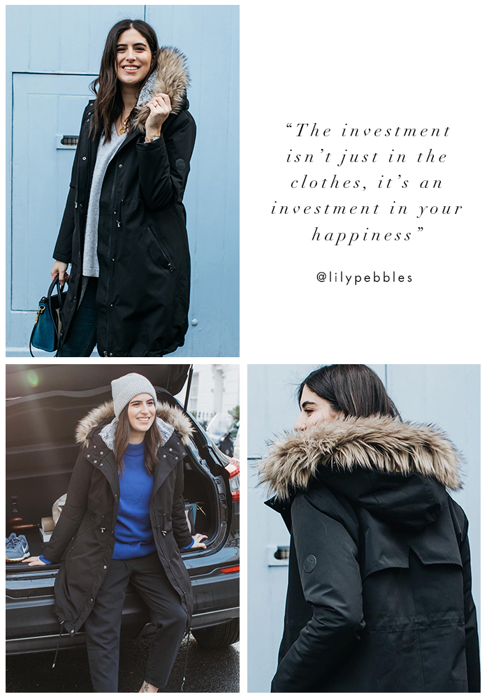 Lily Pebbles wears a Seraphine maternity parka