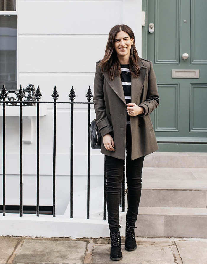 Lily Pebbles wears Seraphine black maternity jeans