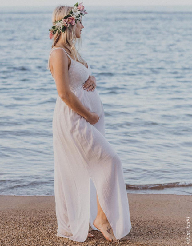 Romantic maternity style - white maternity maxi dress