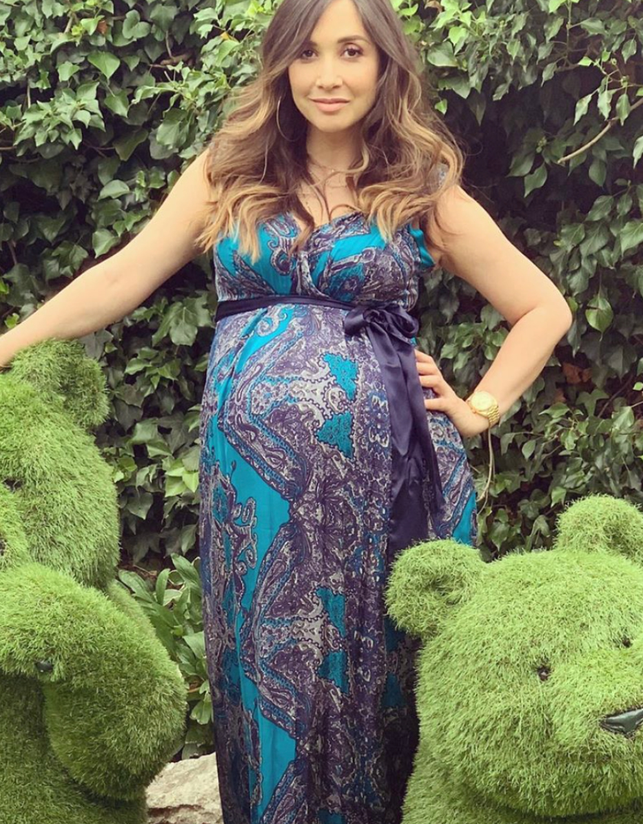 Myleene Klass pregnant in a Seraphine maternity dress