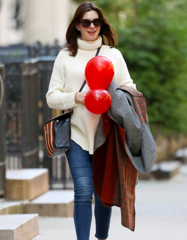 Anne Hathaway Opts for a Laid Back Look in Seraphine Maternity Jeans