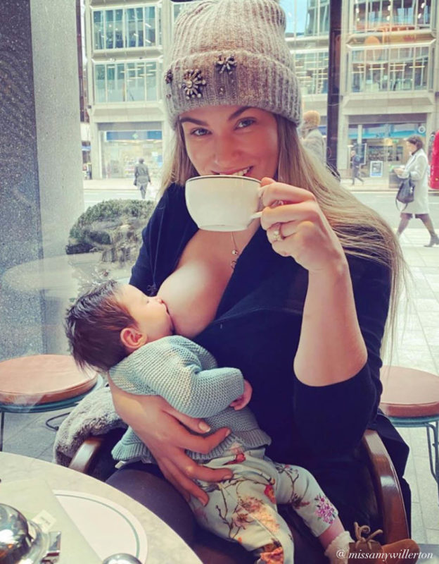 Amy Willerton breastfeeding her baby in Seraphine