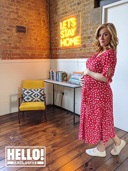 Sarah Jane Mee, wearing a red Seraphine maternity dress, speaks out about plans for a home birth.