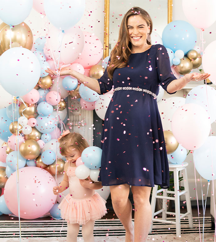pregnant mum and daughter celebrating a virtual baby shower