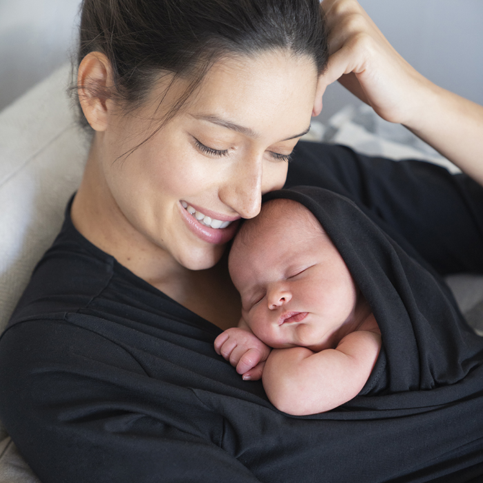 Mum & baby in the Seraphine skin to skin top. Baby naming trends.